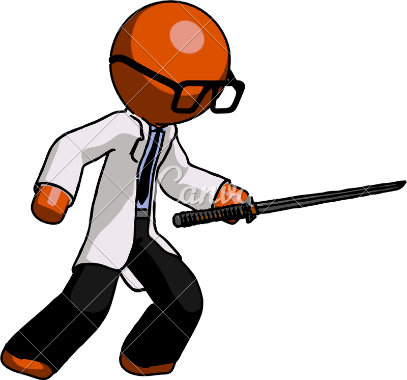 Doctor Scientist Man Stabbing With Ninja Sword Katana - Sword (800x746)