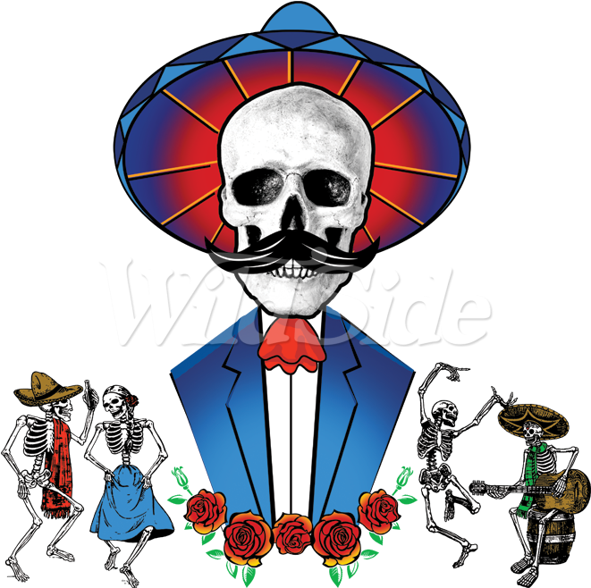 Day Of The Dead Mustache Skull - Dancing Skeleton (675x675)