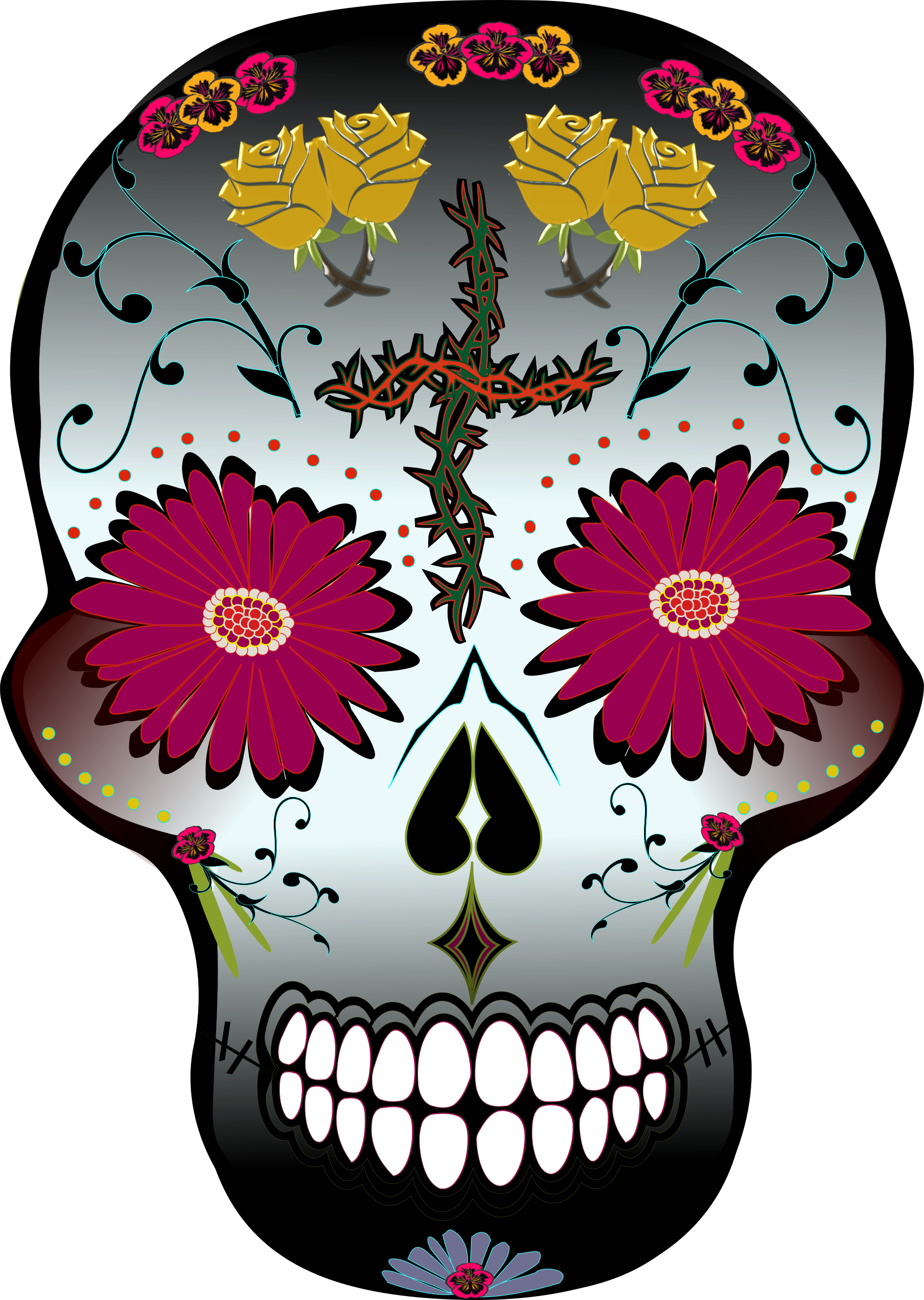 Day Of The Dead Traditional Flower Skull - Skull (1899x2671)
