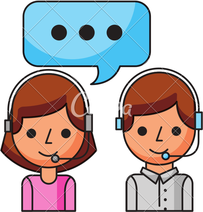 Call Center Girl And Boy Speech Bubble - Vector Graphics (800x800)