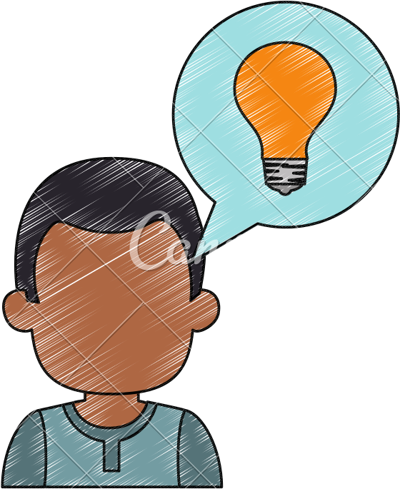 Young Man With Speech Bubble And Bulb Avatar Character - Illustration (800x800)
