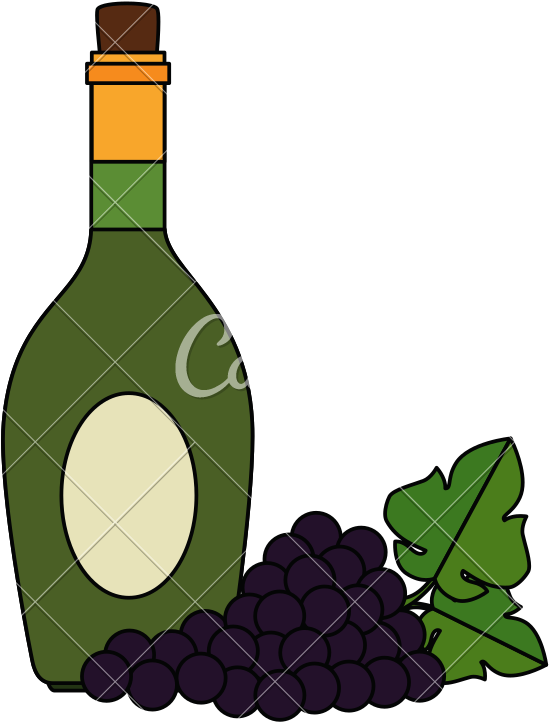 Wine Bottle And Grapes Cluster - Grape (800x800)