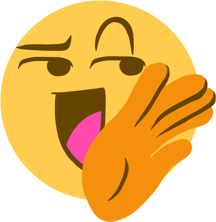 An Emoji Of A Smug Laugh With One Hand Raised To The - An Emoji Of A Smug Laugh With One Hand Raised To The (893x916)