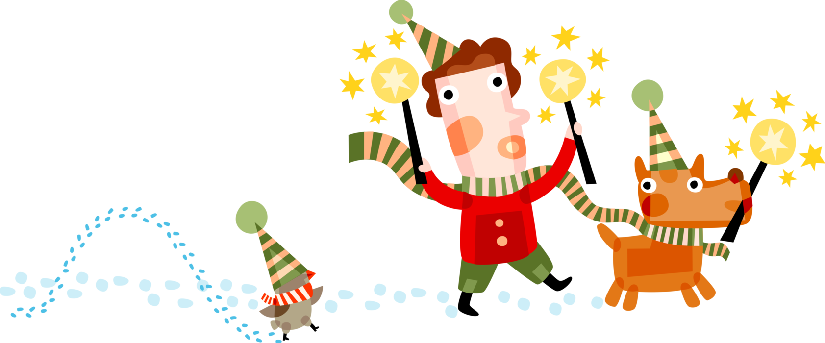 Vector Illustration Of Boy With Pet Dog And Bird Carry - Christmas (1683x700)