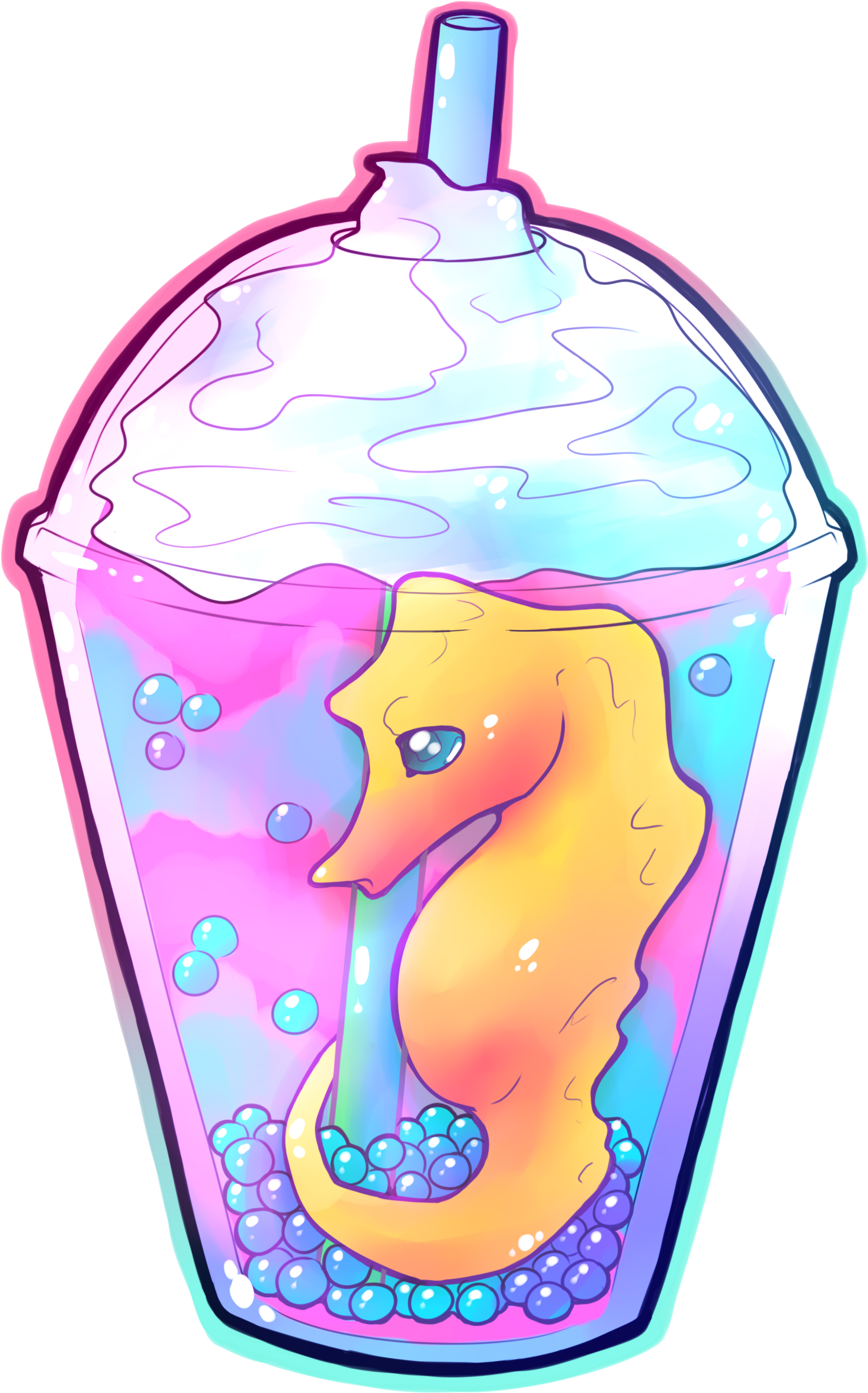Bright Bubble Tea Seahorse - Illustration (2500x3235)