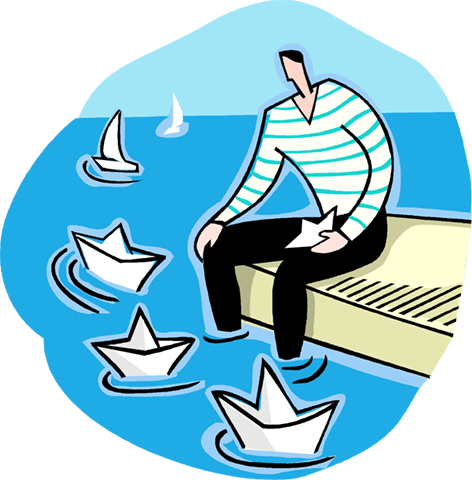 Man Playing With Paper Boats Royalty Free Vector Clip - Man Playing With Paper Boats Royalty Free Vector Clip (472x480)