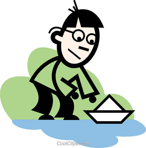 Boy Sailing A Paper Boat Royalty Free Vector Clip Art - Illustration (473x480)