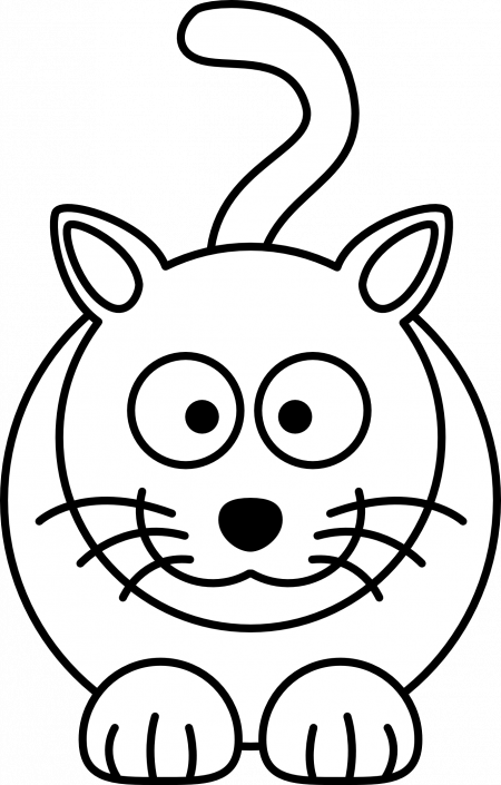 His Four Groovy Buttons Clipart - Cat Cartoon Black And White (450x705)