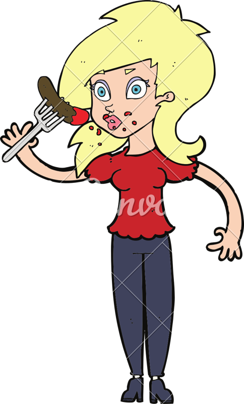 Woman Eating Hotdog - Cartoon (484x800)