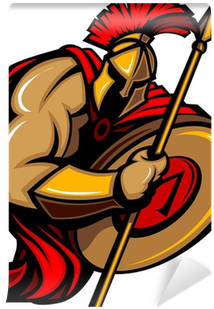 Spartan Trojan Mascot Cartoon With Spear And Shield - Spartan Clipart (400x400)