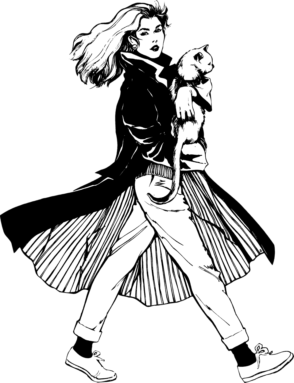 Beautiful Women Drawing - Beautiful Women And Cats (958x1248)