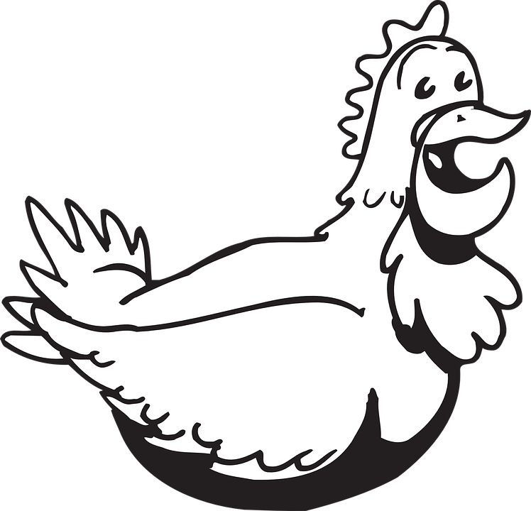 Chicken Hen Happy Free Vector Graphic On - Black And White Chicken Cartoon Png (748x720)