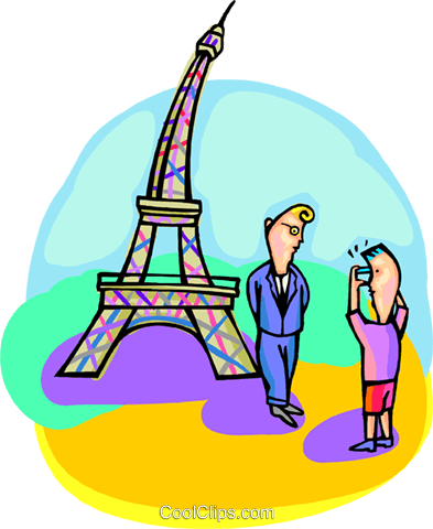 Tourists Near Eiffel Tower Royalty Free Vector Clip - Tourists Near Eiffel Tower Royalty Free Vector Clip (393x480)