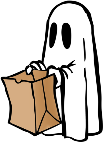 Halloween Clip Art Ghost With Bag Sketc - Trick Or Treat Ghost (346x475)