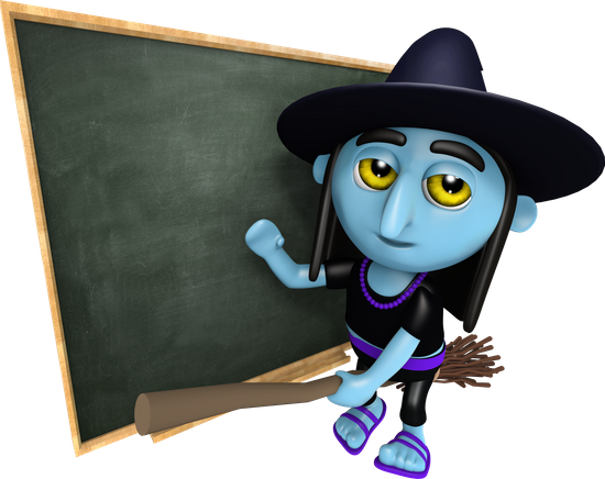 3d Funny Cartoon Halloween Witch On Broomstick In Front - Cartoon (550x436)