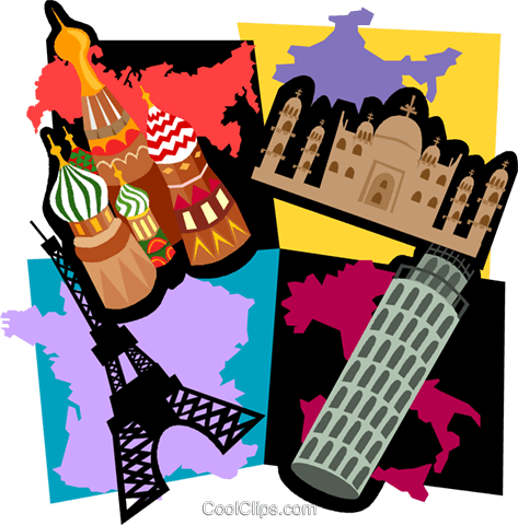 Travel Motif, Paris, Italy, Moscow Royalty Free Vector - Setting Vocabulary (473x480)