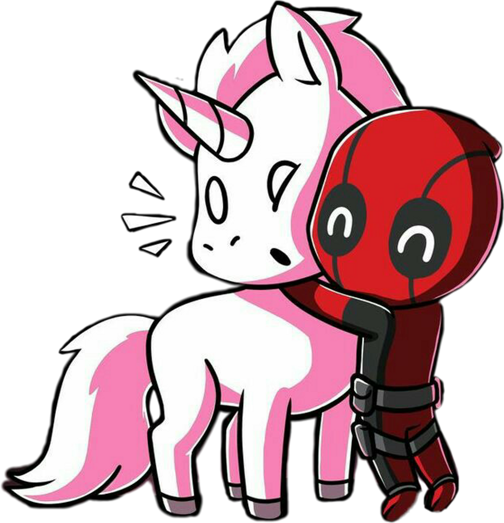 #freetoedit #cute #kawaii #unicorn #deadpool #love - Cute Deadpool With Unicorn (1024x1063)