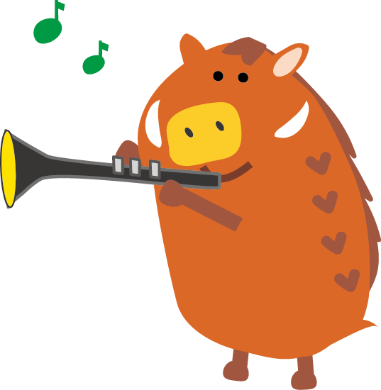 年賀状2019無料イラスト・いのしし君と楽器 - 年賀状2019無料イラスト・いのしし君と楽器 (537x550)