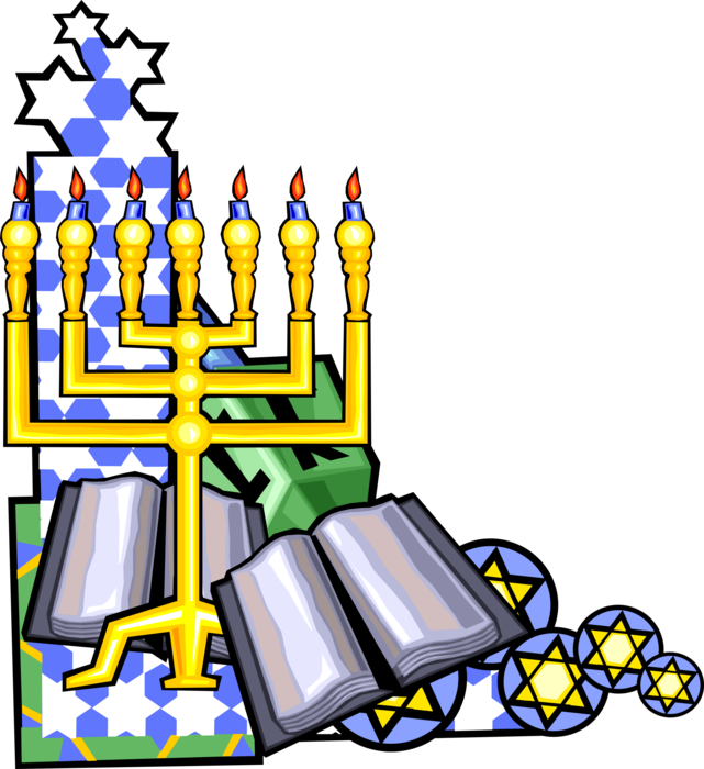 Vector Illustration Of Menorah Lampstand Seven-branched - Vector Illustration Of Menorah Lampstand Seven-branched (641x700)