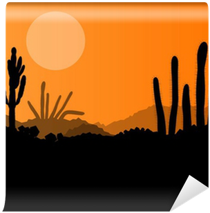 Desert Cactus Plants Wild Nature Landscape Illustration - Silhouette (400x400)