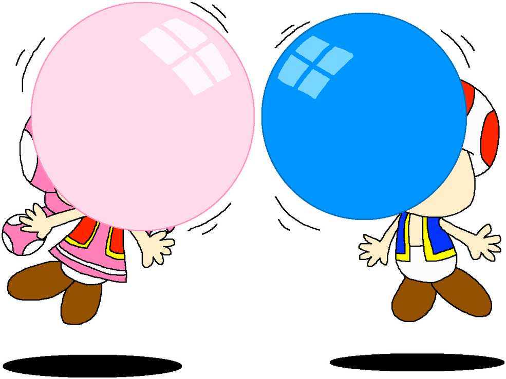 Toad And Toadette Blowing Bubble Gum Air By Pokegirlrules - Bubble Gum Toadette Art Toad (1024x763)