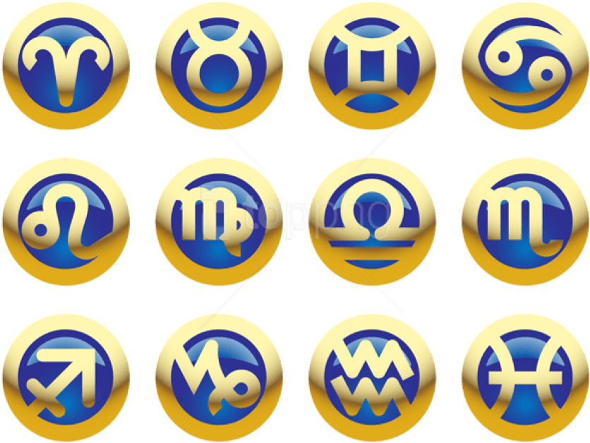 Free Png Download Golden Blue Zodiac Signs Clipart - Zodiac Signs Symbols Png (850x637)