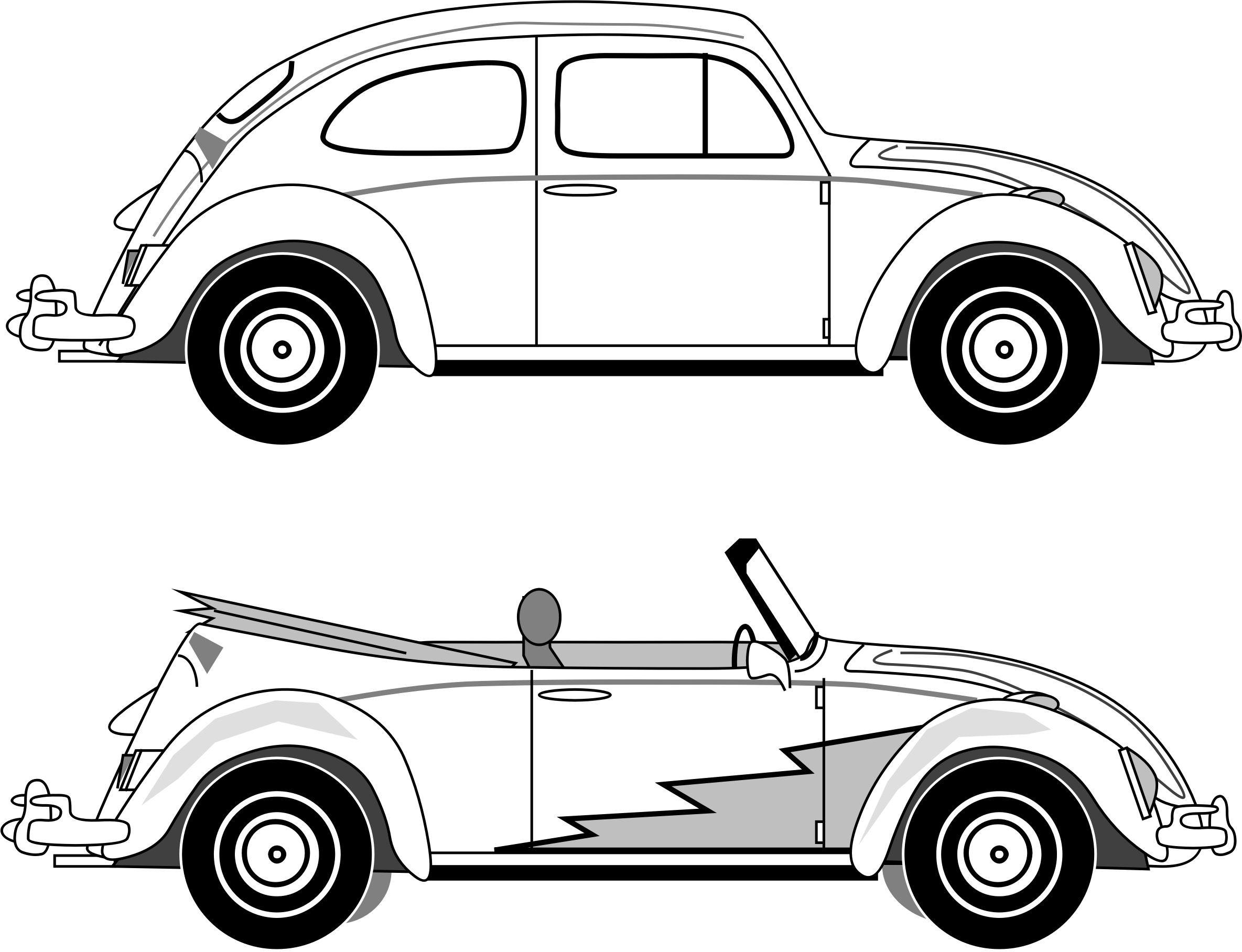 Black And White Volkswagen Beetle Clipart (2369x1816)