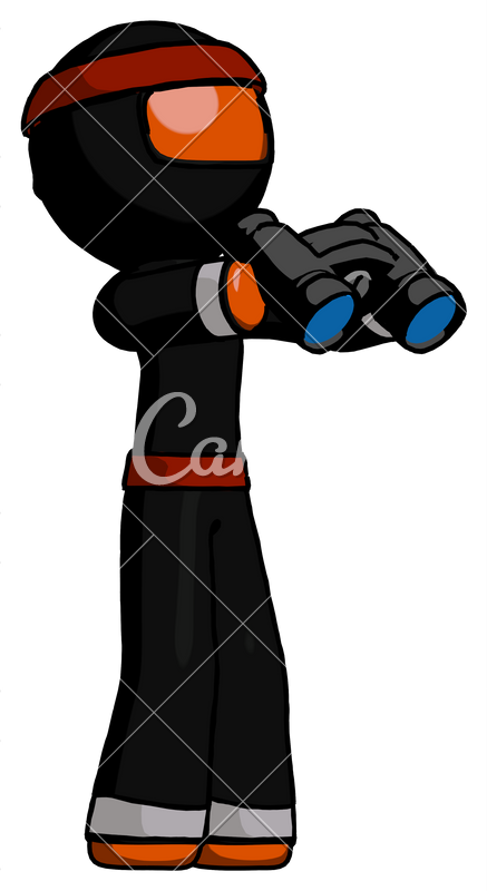 Orange Ninja Warrior Man Holding Binoculars Ready To - Illustration (437x800)