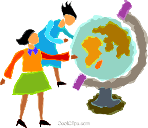 Mulheres Olhando Para Um Globo Livre De Direitos Vetores - Illustration (480x415)