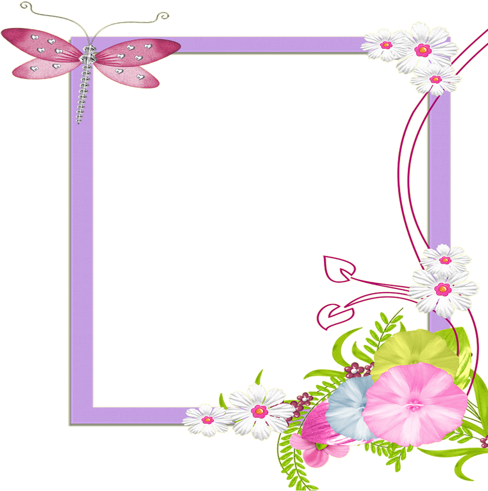 #mq #purple #flowers #frame #frames #border #borders - Cute Photo Frame Png (1024x1024)