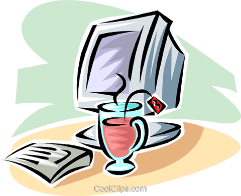 Cup Of Tea Beside A Computer Monitor Royalty Free Vector - Cup Of Tea Beside A Computer Monitor Royalty Free Vector (480x391)