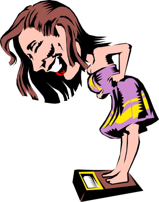 Vector Illustration Of Woman On Weight Scales Happy - Vector Illustration Of Woman On Weight Scales Happy (550x700)
