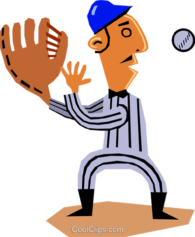 Baseball Player Catching Ball Royalty Free Vector Clip - Baseball Player Catching Ball Royalty Free Vector Clip (396x480)