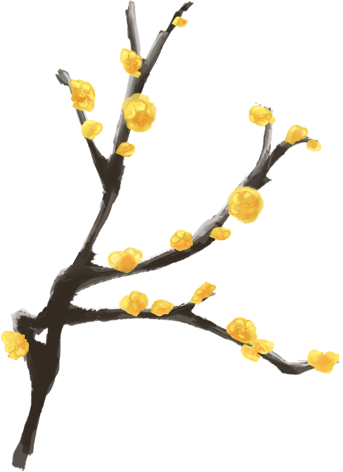 Ink Plum Hand Painted Branch Winter Antique Png And - Twig (2000x2000)