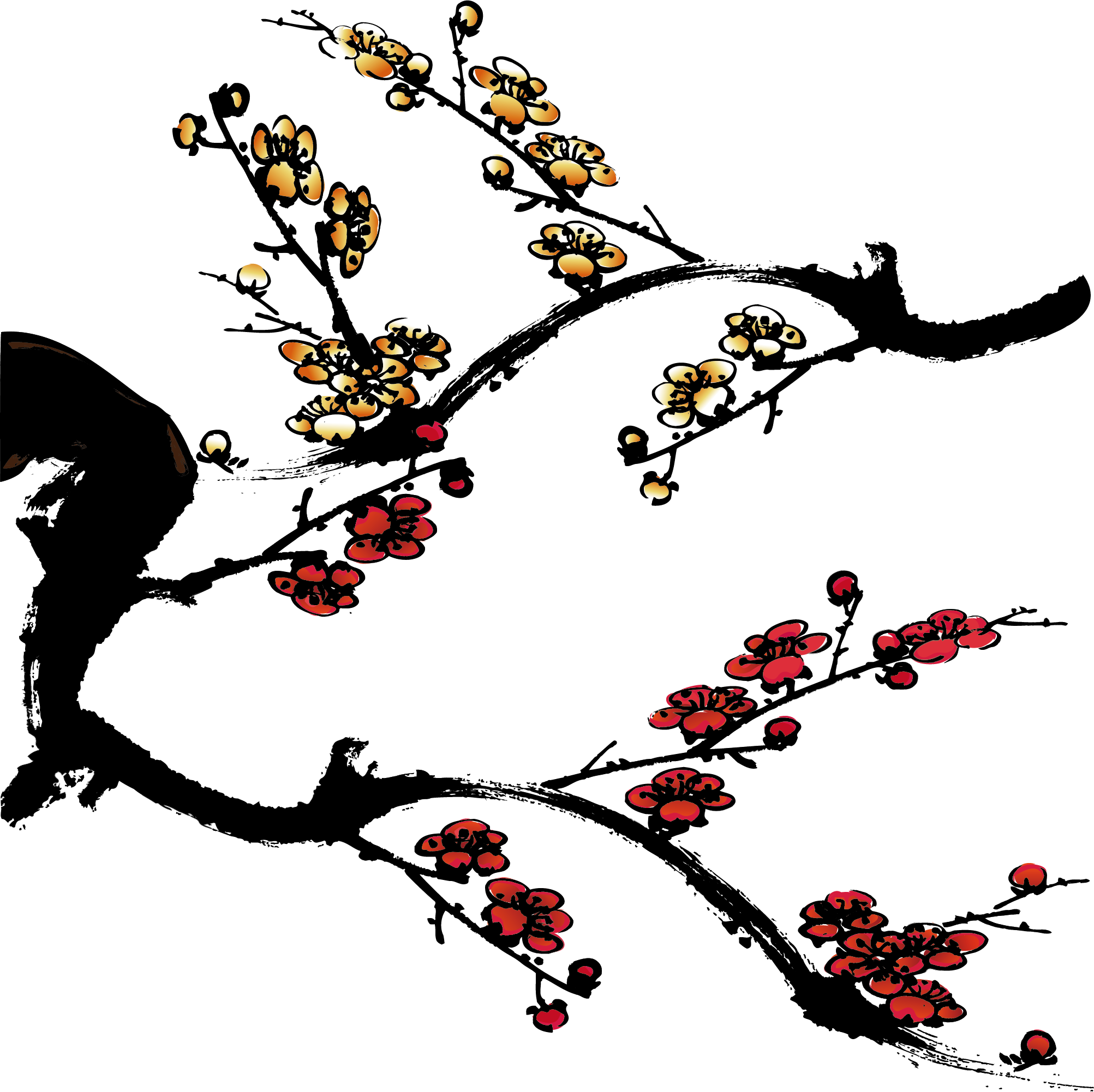 Peint À La Main Style Chinois Encre Fleur Image Png - 简历 封面 Word 下载 (2005x2003)