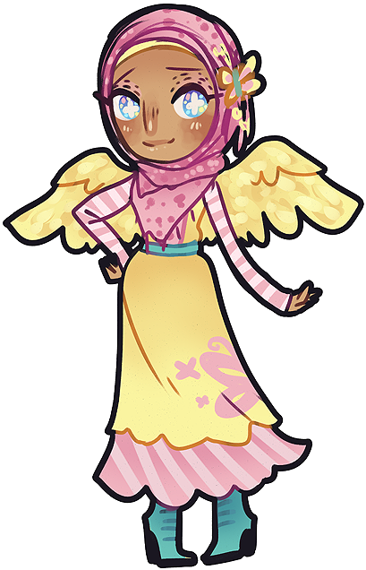 Disceel, Dark Skin, Fluttershy, Hijab, Human, Humanized, - Cartoon (413x645)
