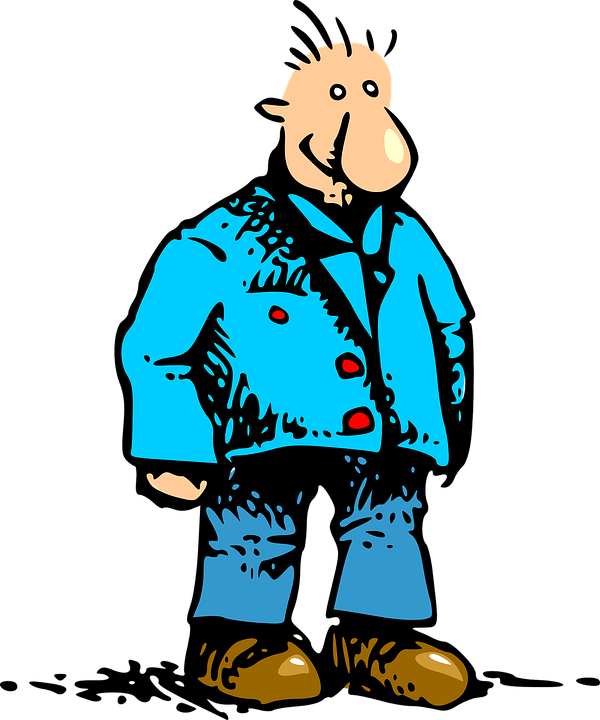 Old, Blue, Stick, People, Boy, Happy, Man, Guy, - Man Standing Cartoon (600x720)