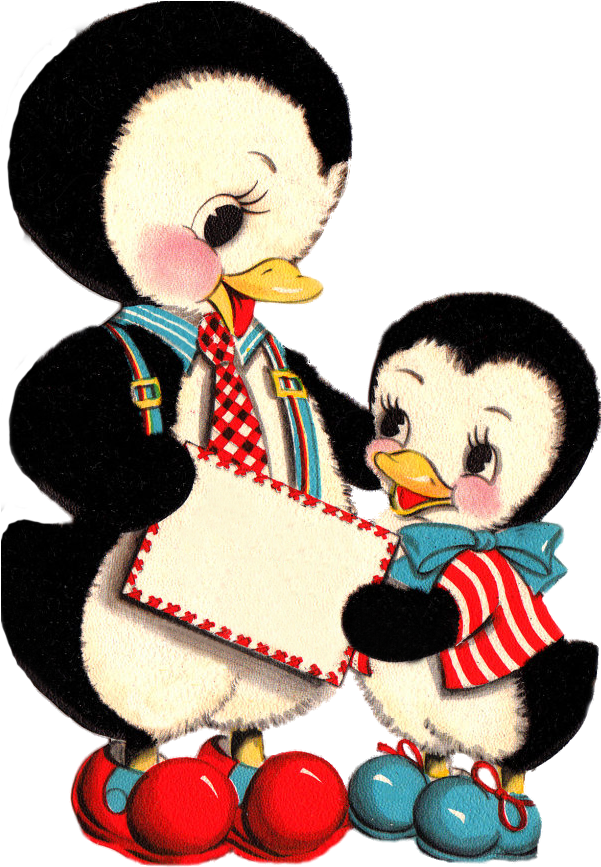 Penguin Clipart Vintage - Vintage Cards Cute Penguins (600x900)