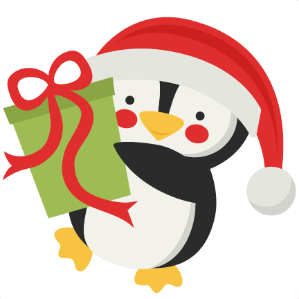 Penguin Holding Present Svg Scrapbook Cut File Cute - Cute Present Clipart (432x432)