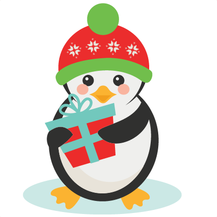 Penguin With Present Svg Scrapbook Cut File Cute Clipart - Clip Art (432x432)