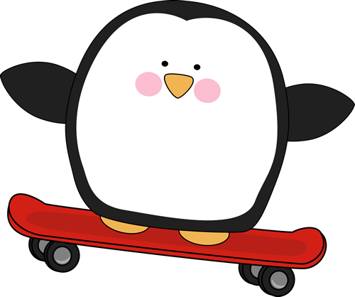 Penguin On A Skateboard Clip Art - Riding A Skateboard Clipart (500x418)