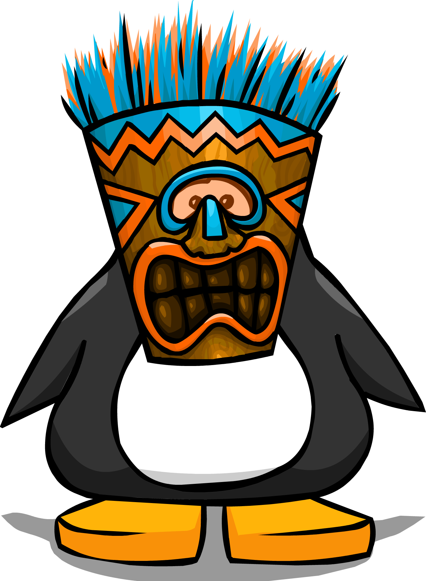 Blue Tiki Mask From A Player Card - Penguin With A Horn (1379x1878)