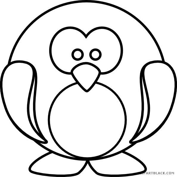 Penguin Outline Animal Free Black White Clipart Images - Easy Winter Colouring Pages (594x595)