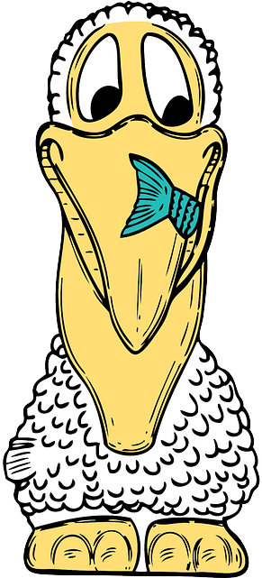 Food, Cartoon, Bird, Fish, Hungry, Pelican, Beak - Cartoon Pelican Shower Curtain (320x640)
