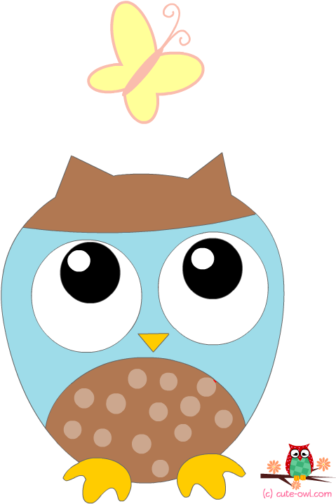 Blue Owl And Butterfly Sticker - Clip Art (612x756)