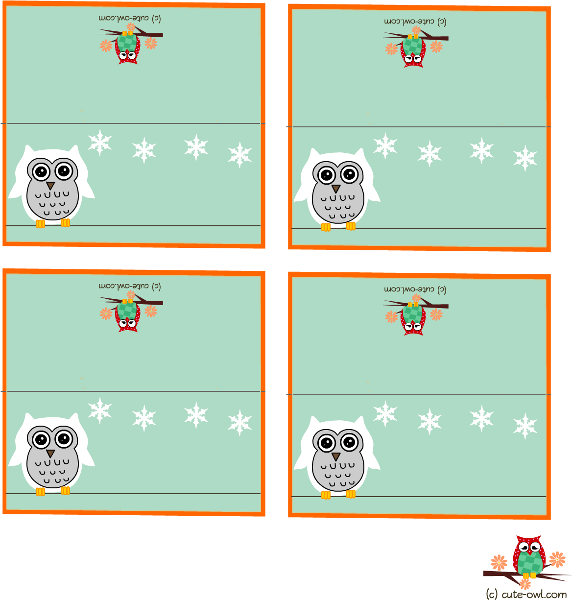 Cute Snowy Owl Party Place Cards - Place Cards Printable Free (1275x1575)