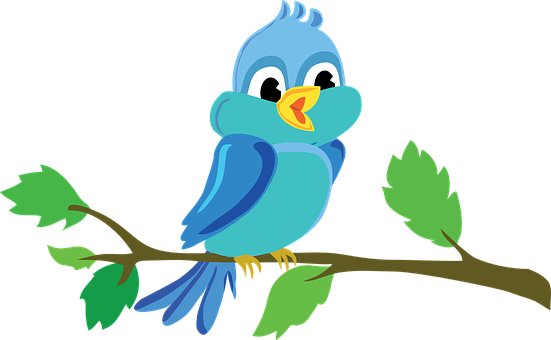 Bird Branch Cute Vector Blue Bird Bird Bir - Bird In A Tree Cartoon (640x394)