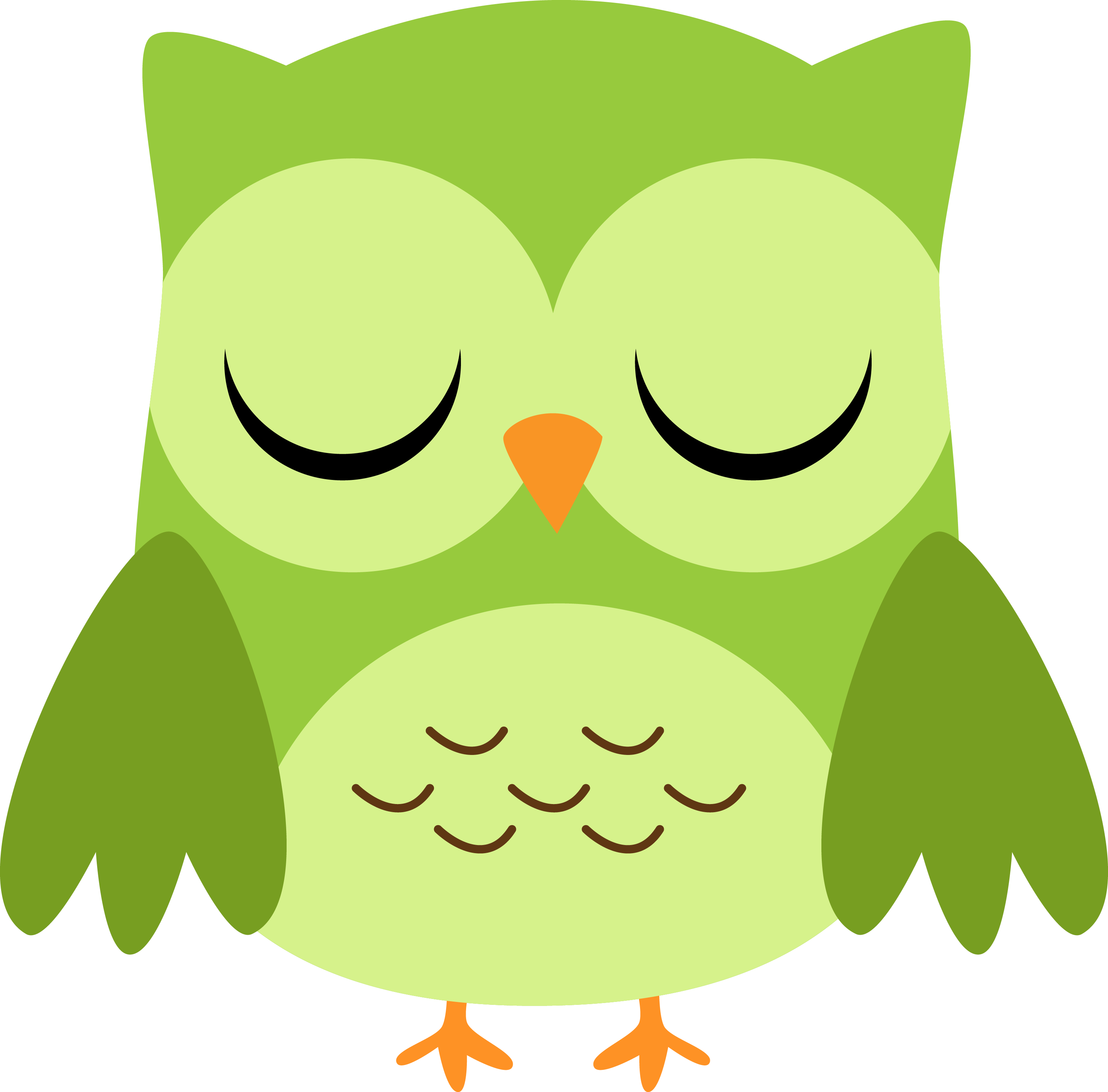 Cute Green Owl Clipart - Cartoon Owl Eyes Closed (3000x2958)