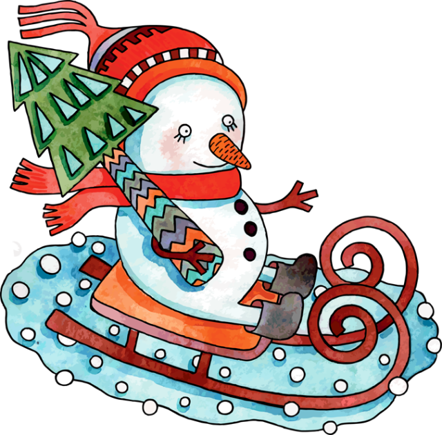 Snowman Sled Riding Clipart - Snowman On Sled (640x631)