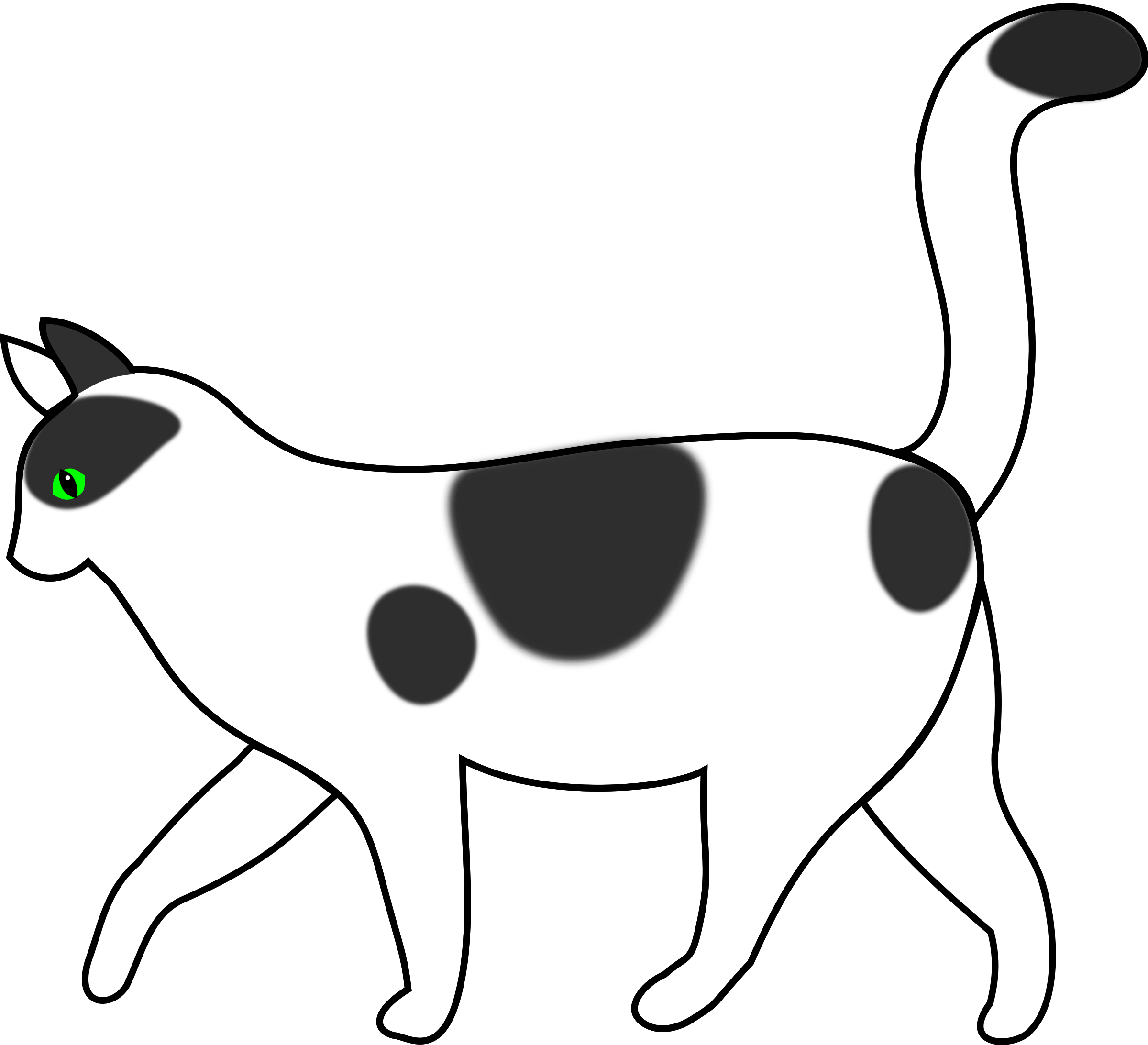 White Cat Walking - Cat Clip Art Black (2400x2185)